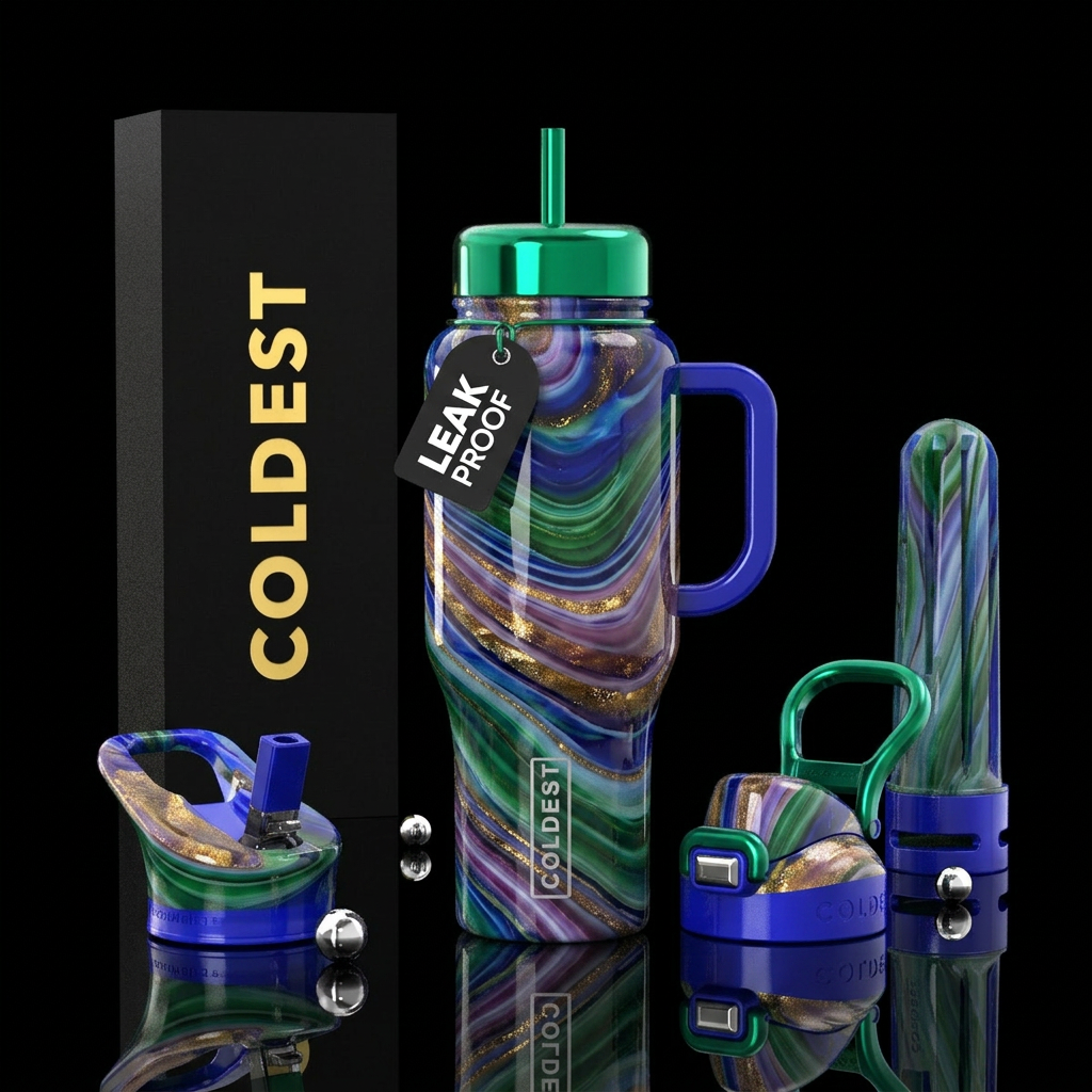 Fantasy slag glass, glossy water bottle design
