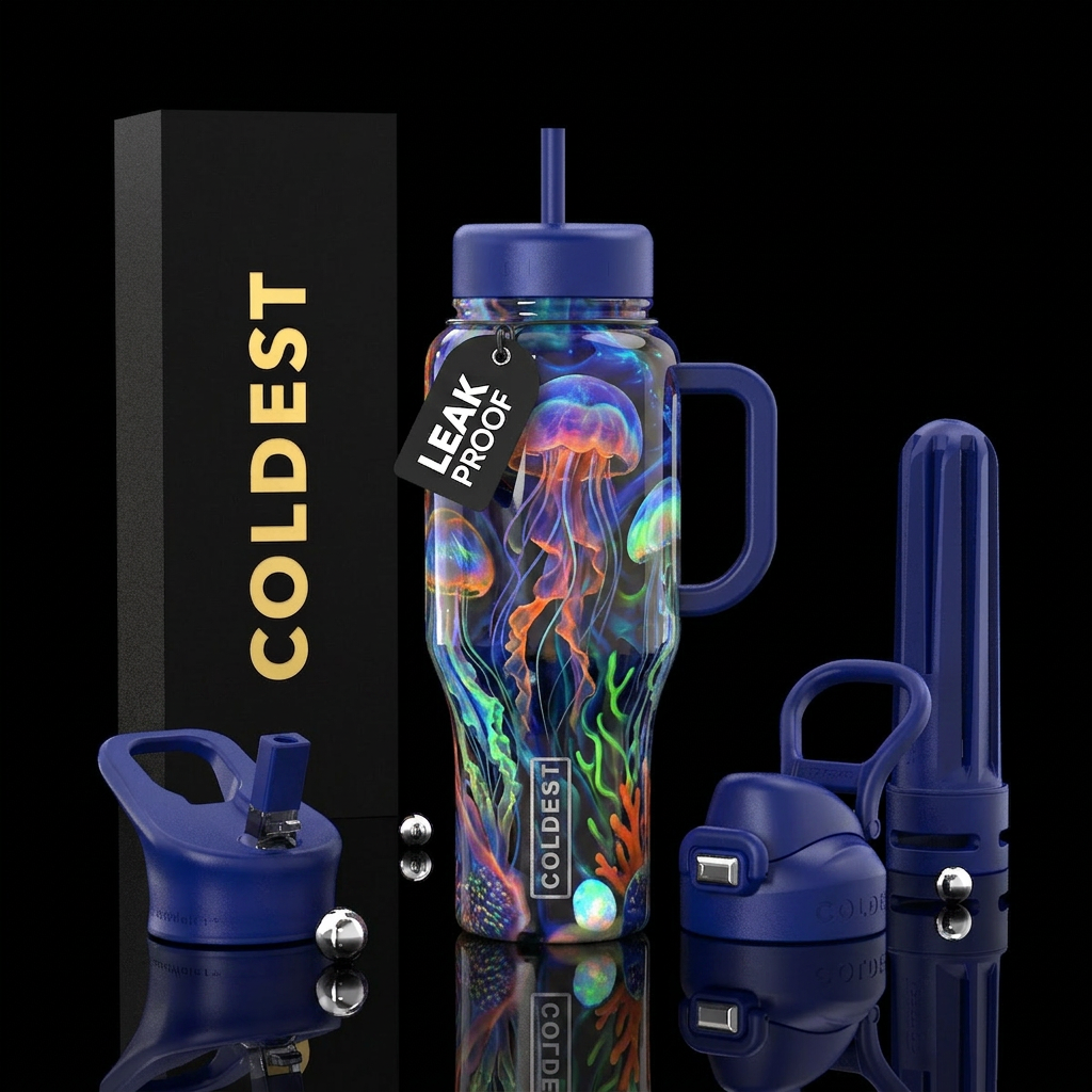 Jellyfish slag glass, glossy water bottle design