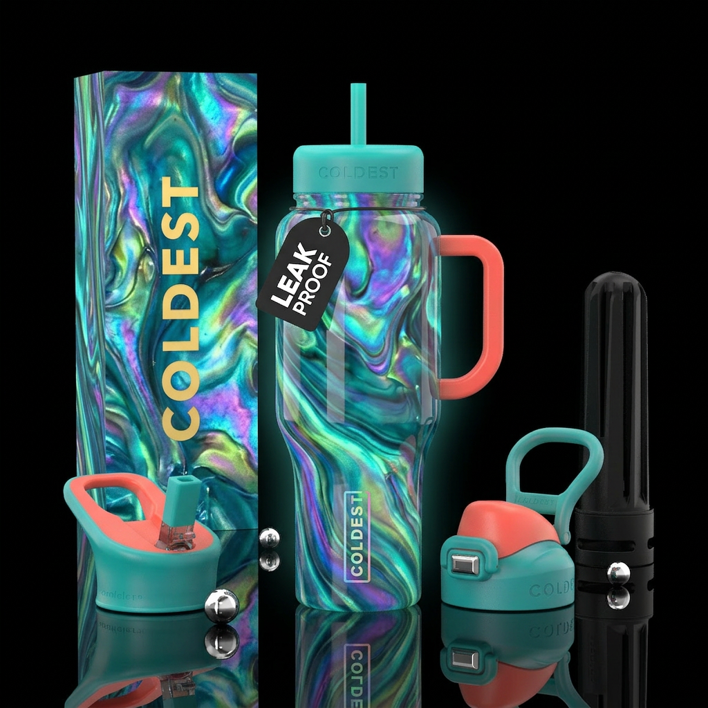 Glow in the dark mermaid slag glass, glossy water bottle design