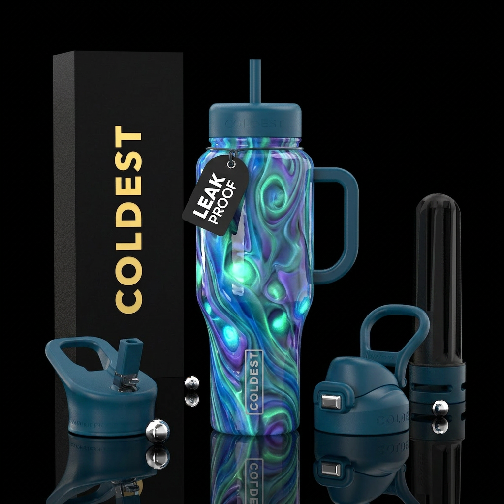 Glow in the dark mermaid slag glass, glossy water bottle design