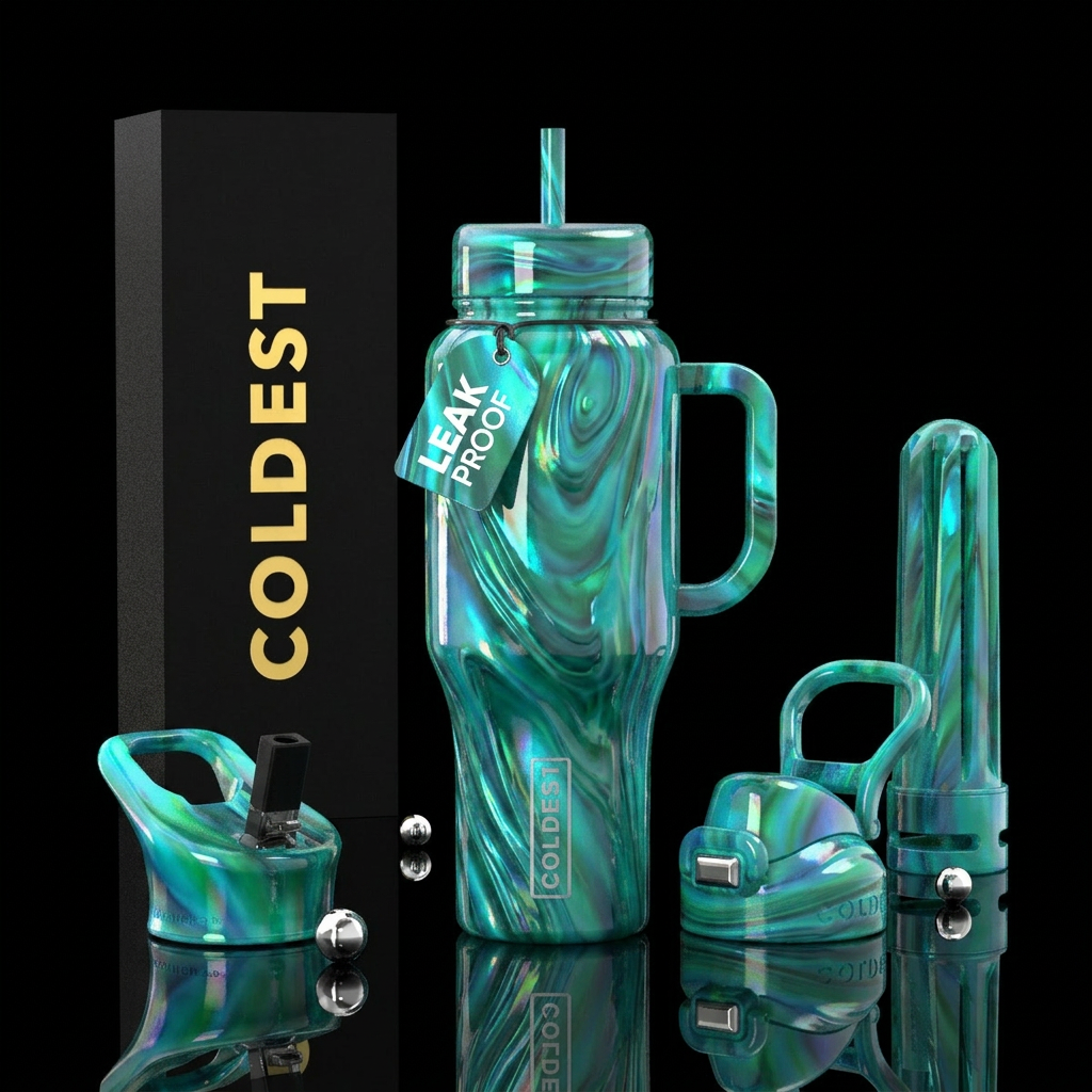 Glomermaid slag glass, glossy water bottle design