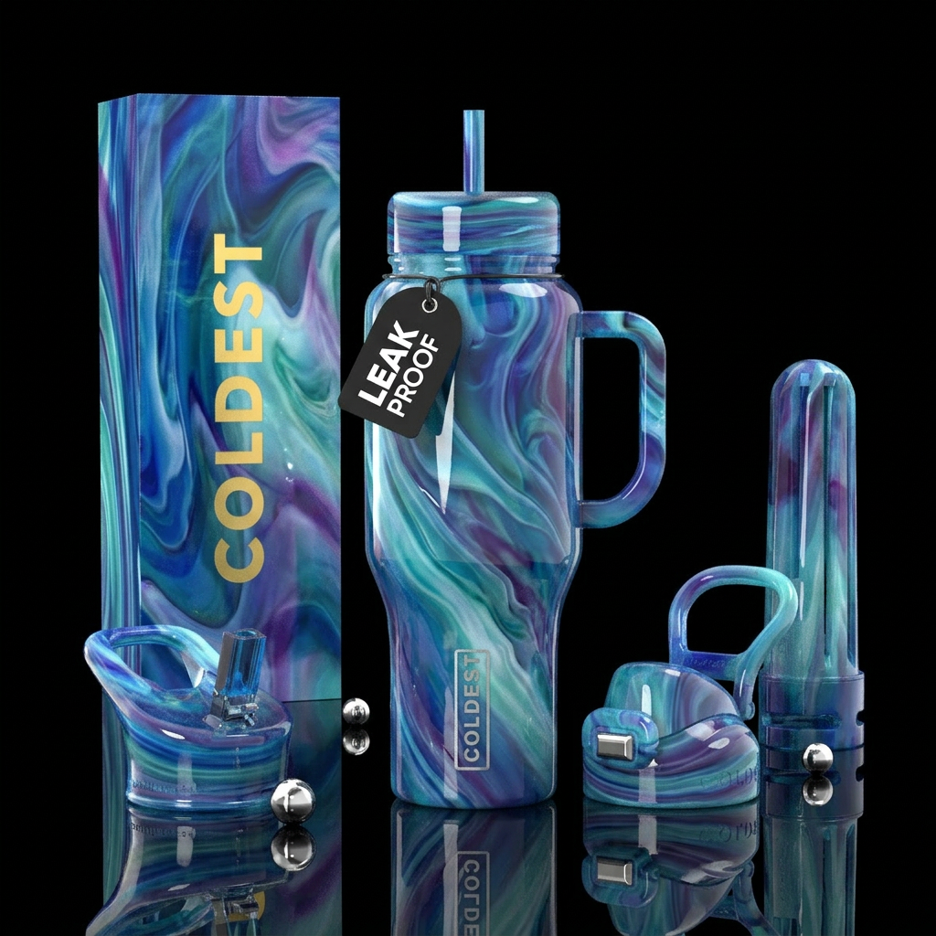 mermaid slag glass, glossy water bottle design