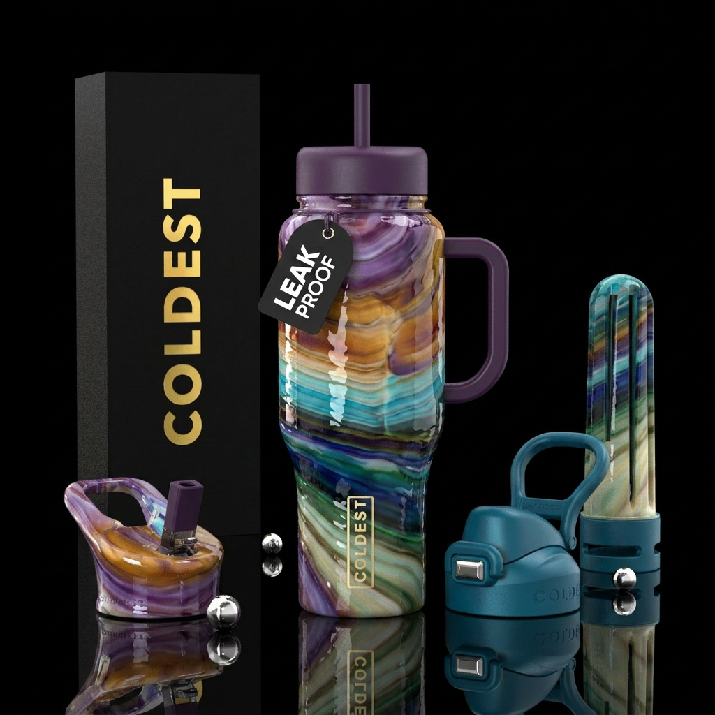 Western mesa slag glass, glossy water bottle design