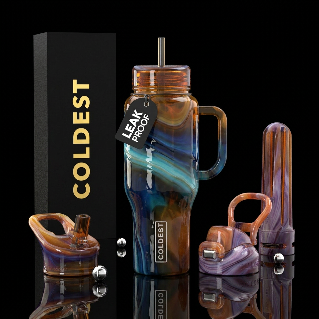 Western mesa slag glass, glossy water bottle design