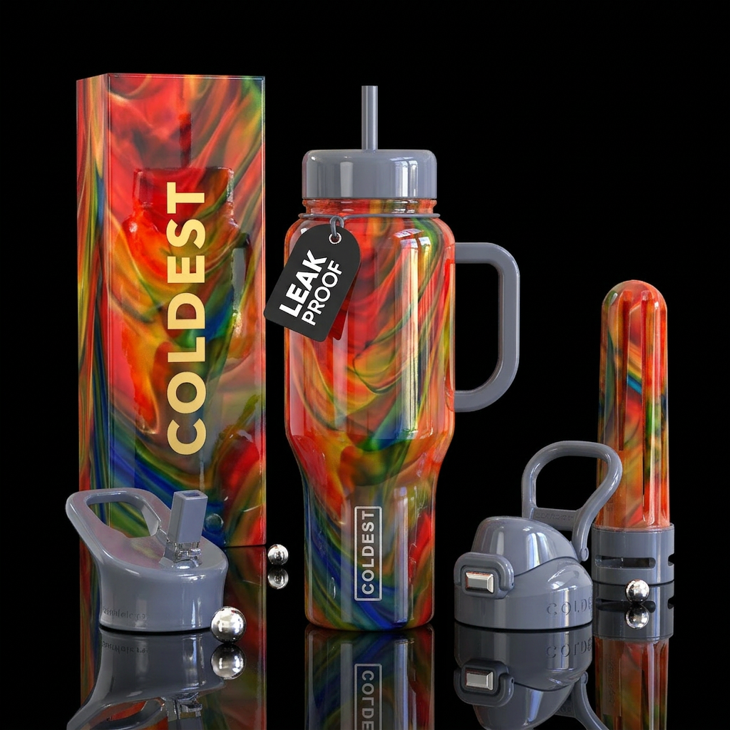 Macaw abstract slag glass, glossy water bottle design