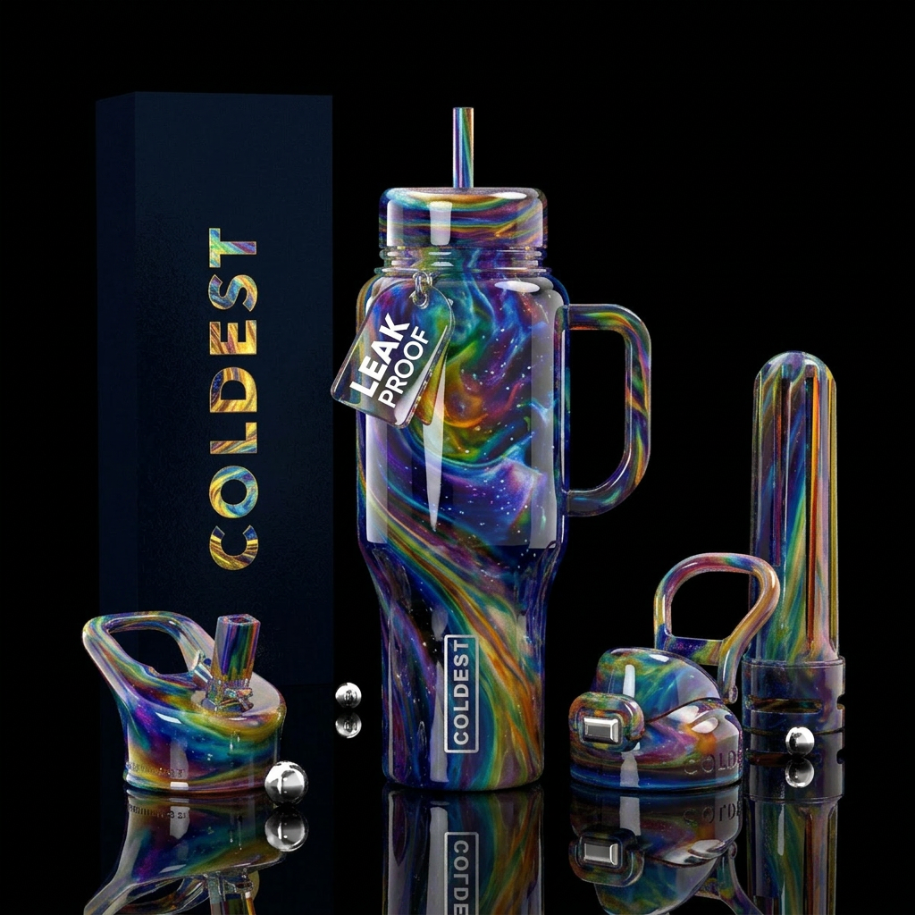 Otherworldly slag glass, glossy water bottle design
