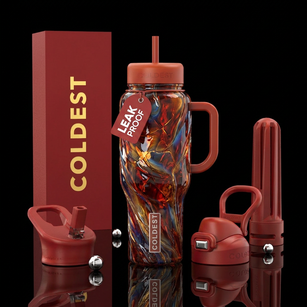 Firecracker slag glass, glossy water bottle design