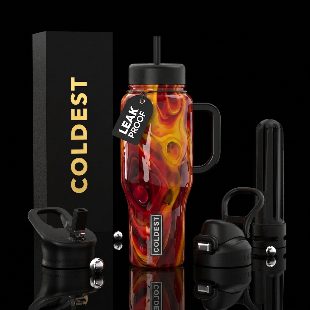 Firecracker slag glass, glossy water bottle design