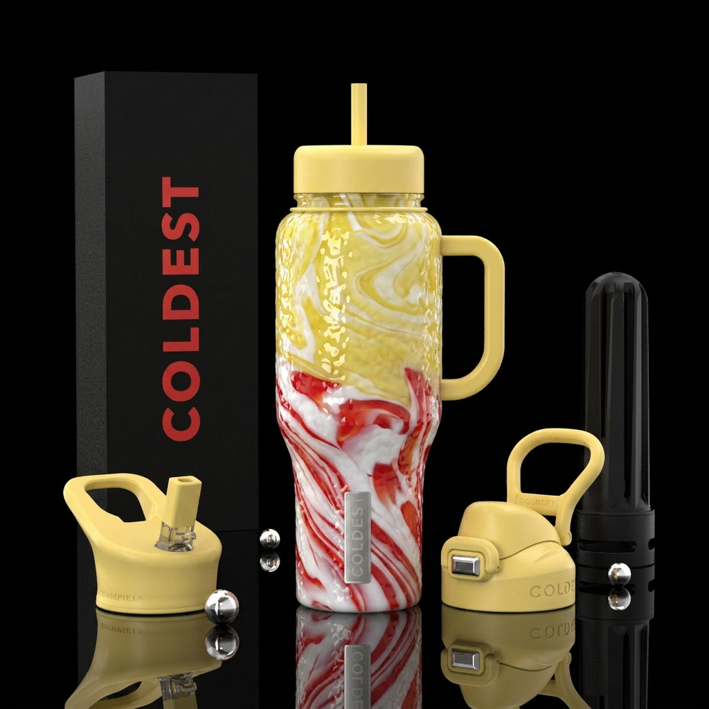 Popcorn slag glass, glossy, bottom white red, top ... water bottle design