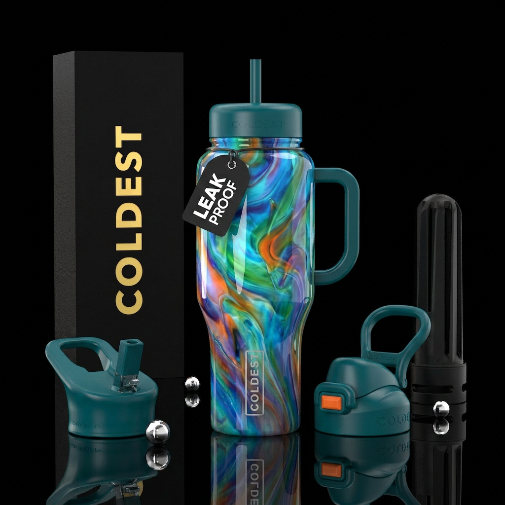 Summer slag glass, glossy water bottle design