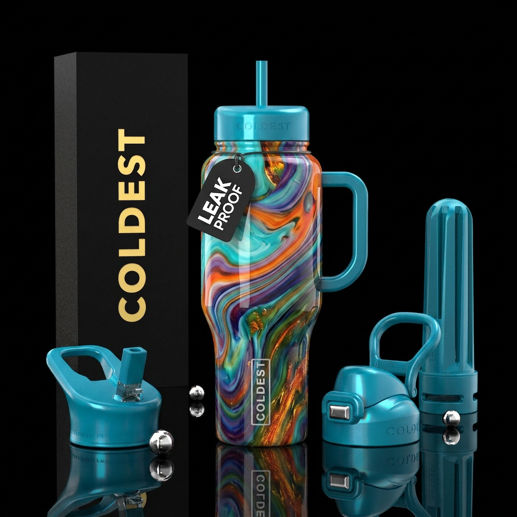 Summer slag glass, glossy water bottle design