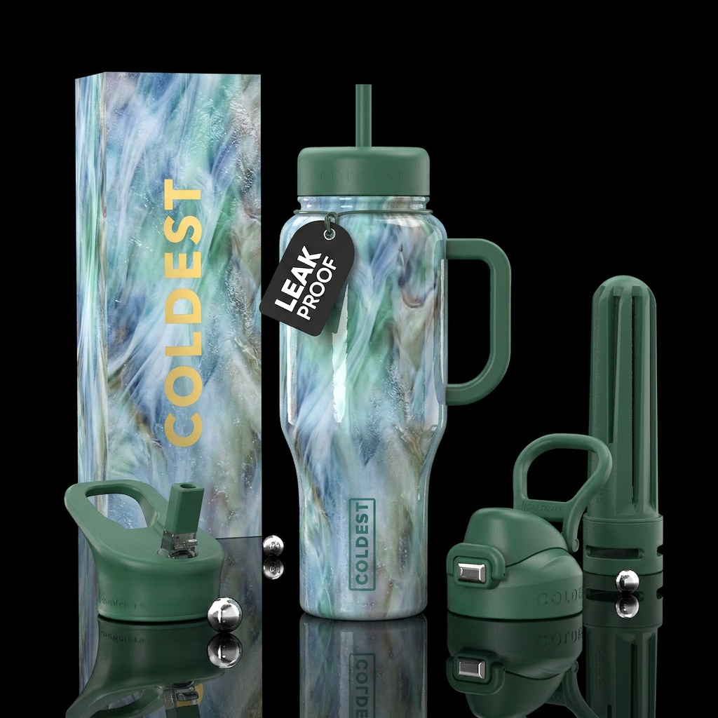Winter slag glass, glossy water bottle design