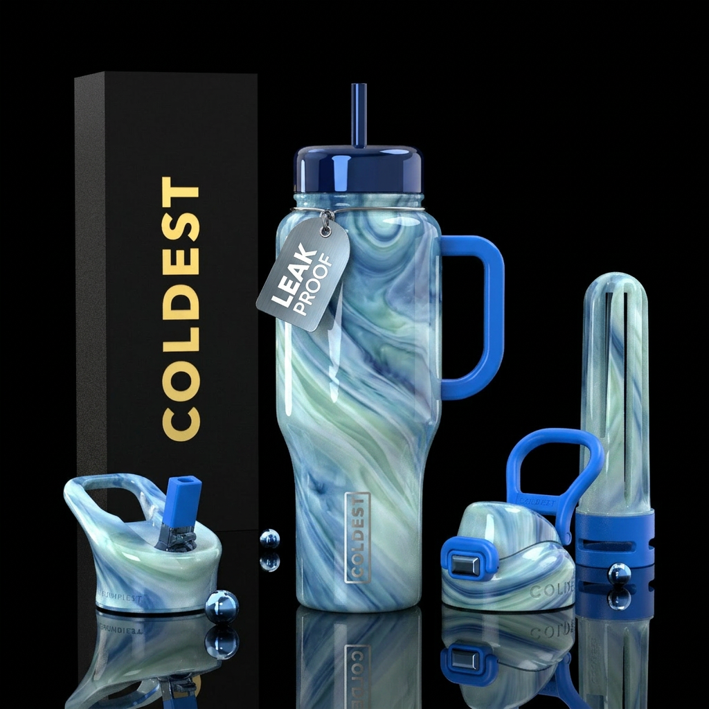 Winter slag glass, glossy water bottle design
