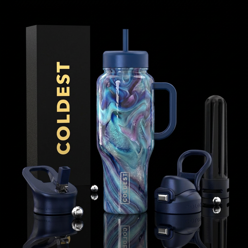Winter fantasy slag glass, glossy water bottle design