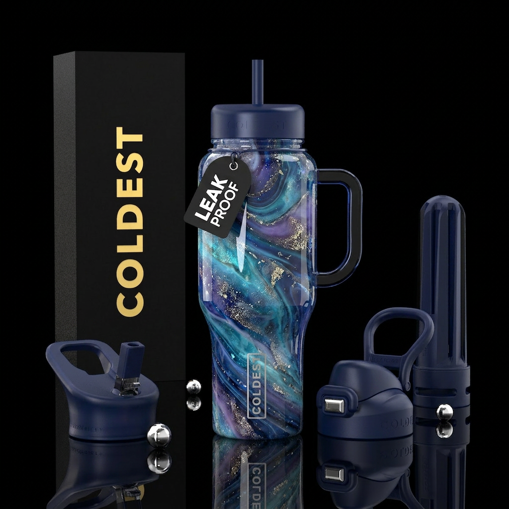 Winter fantasy slag glass, glossy water bottle design