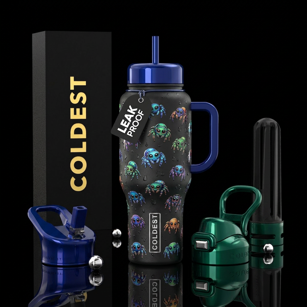 Cute little jumping spiders, glossy water bottle design