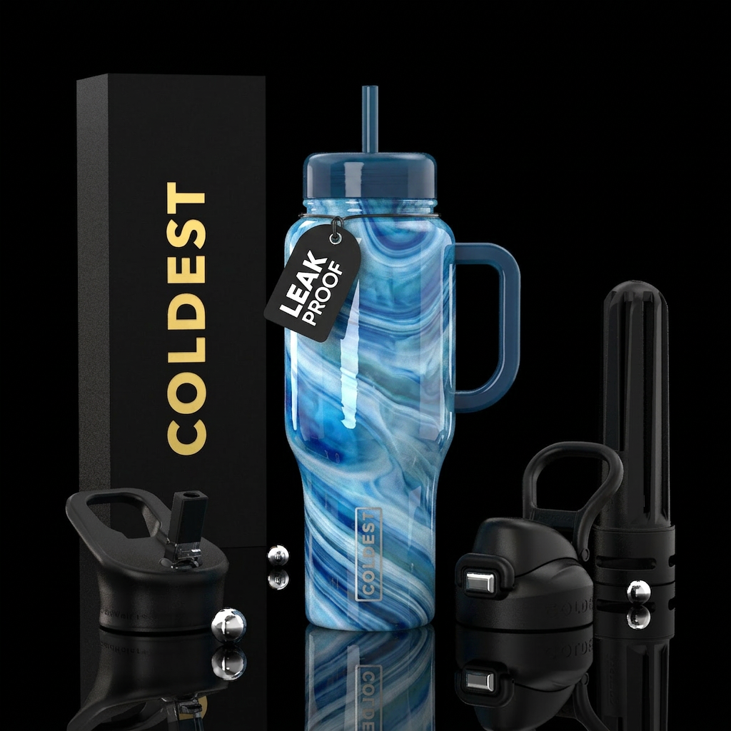 North pole slag glass, glossy water bottle design