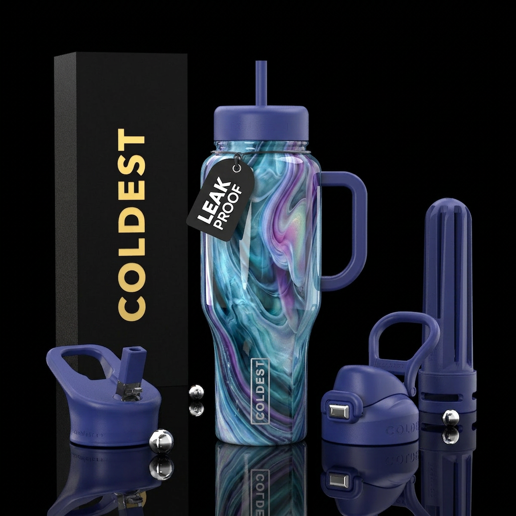North pole slag glass, glossy water bottle design