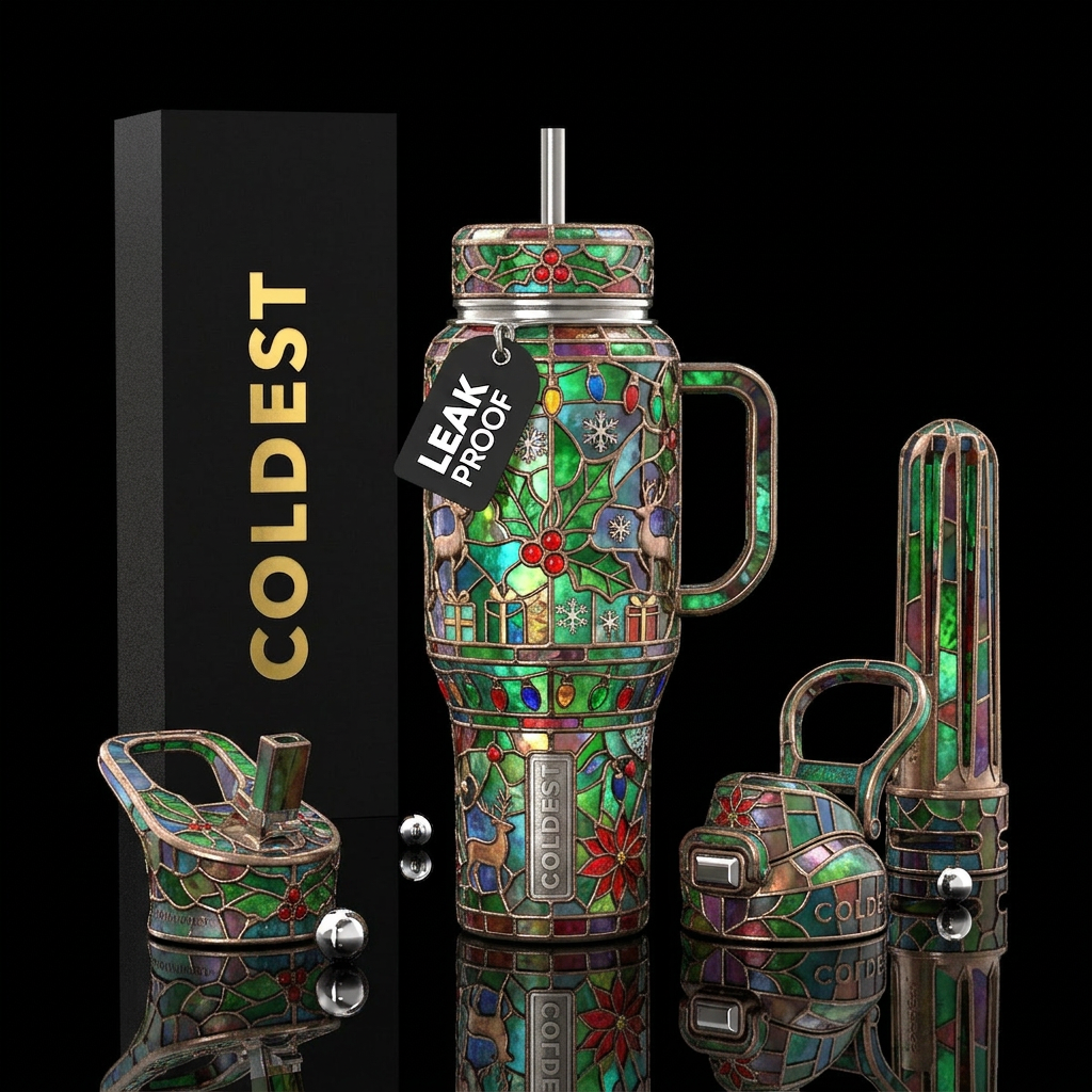 Tiffany lamp inspired glass, glossy, Christmas mag... water bottle design