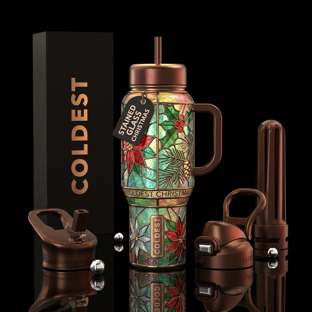 Tiffany lamp inspired glass, glossy, Christmas mag... water bottle design