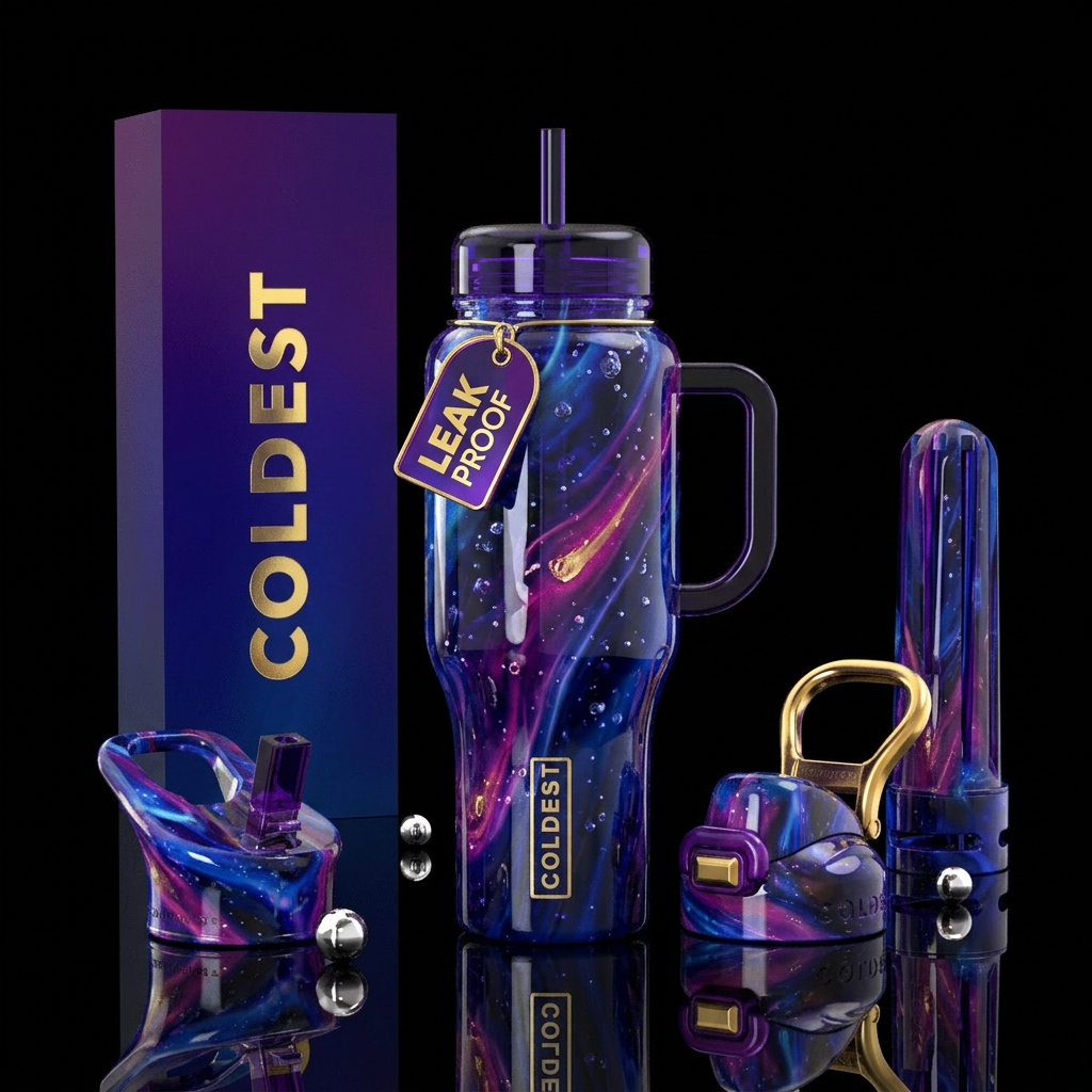 Comet slag glass, glossy water bottle design