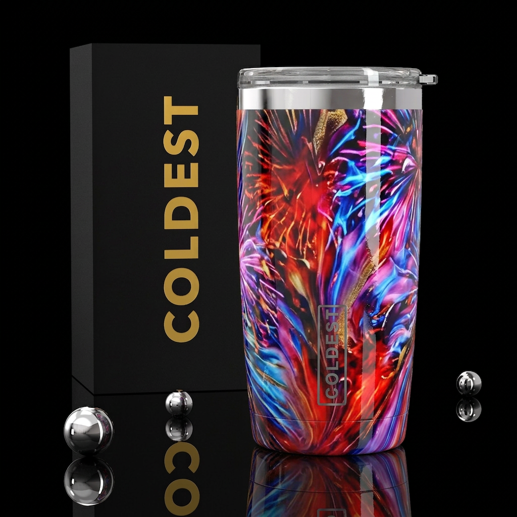 Fireworks slag glass, glossy water bottle design