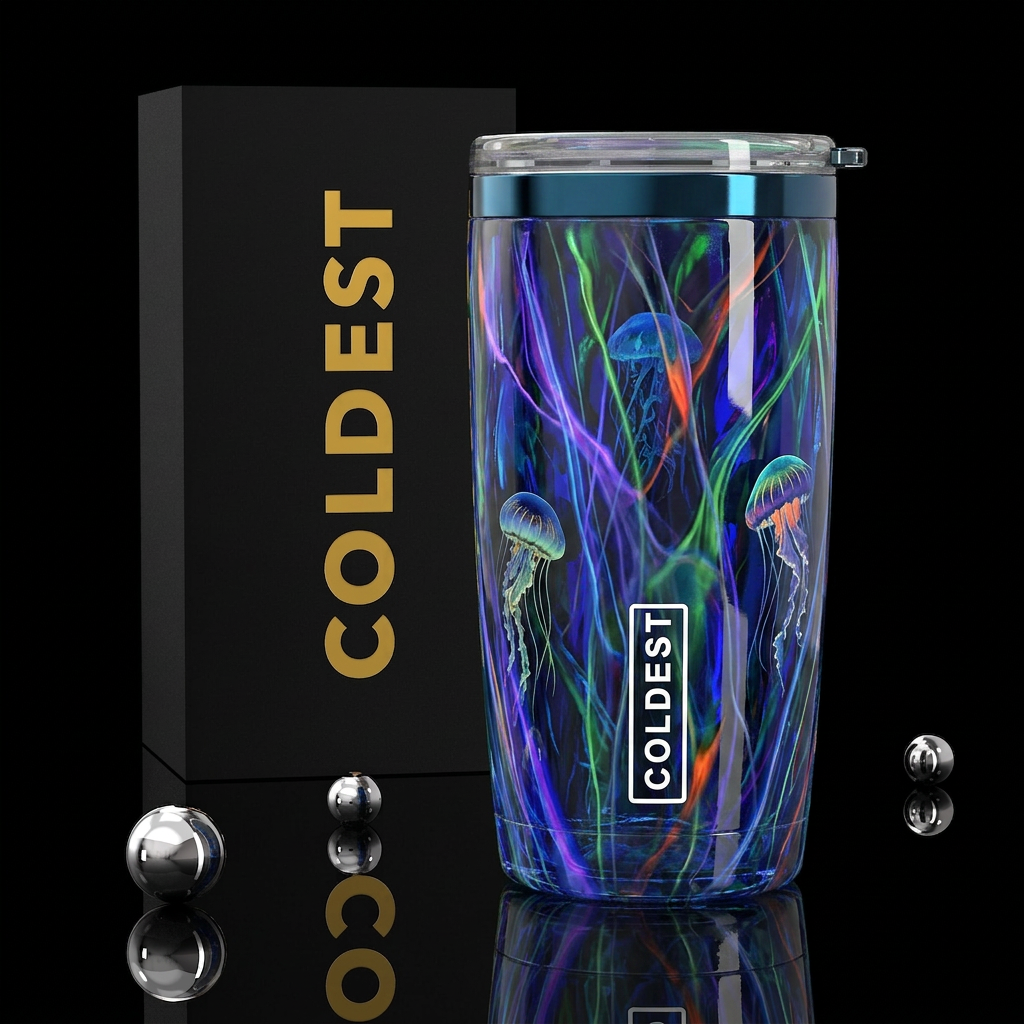 Jellyfish slag glass, glossy water bottle design