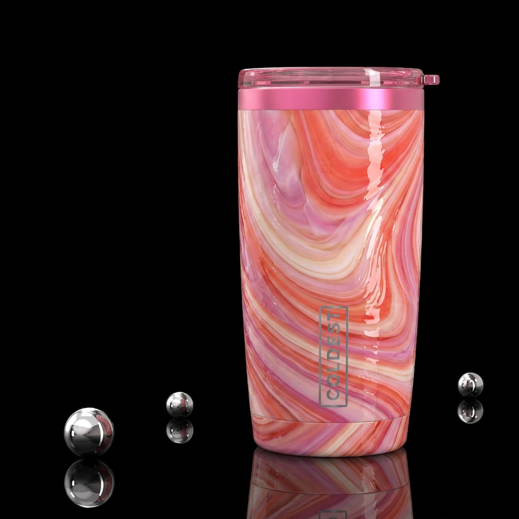 Flamingo slag glass, glossy water bottle design