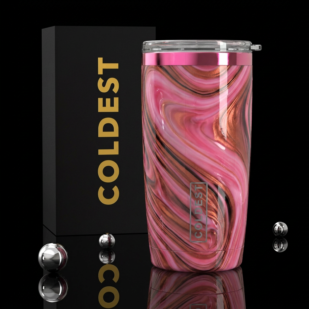 Flamingo slag glass, glossy water bottle design