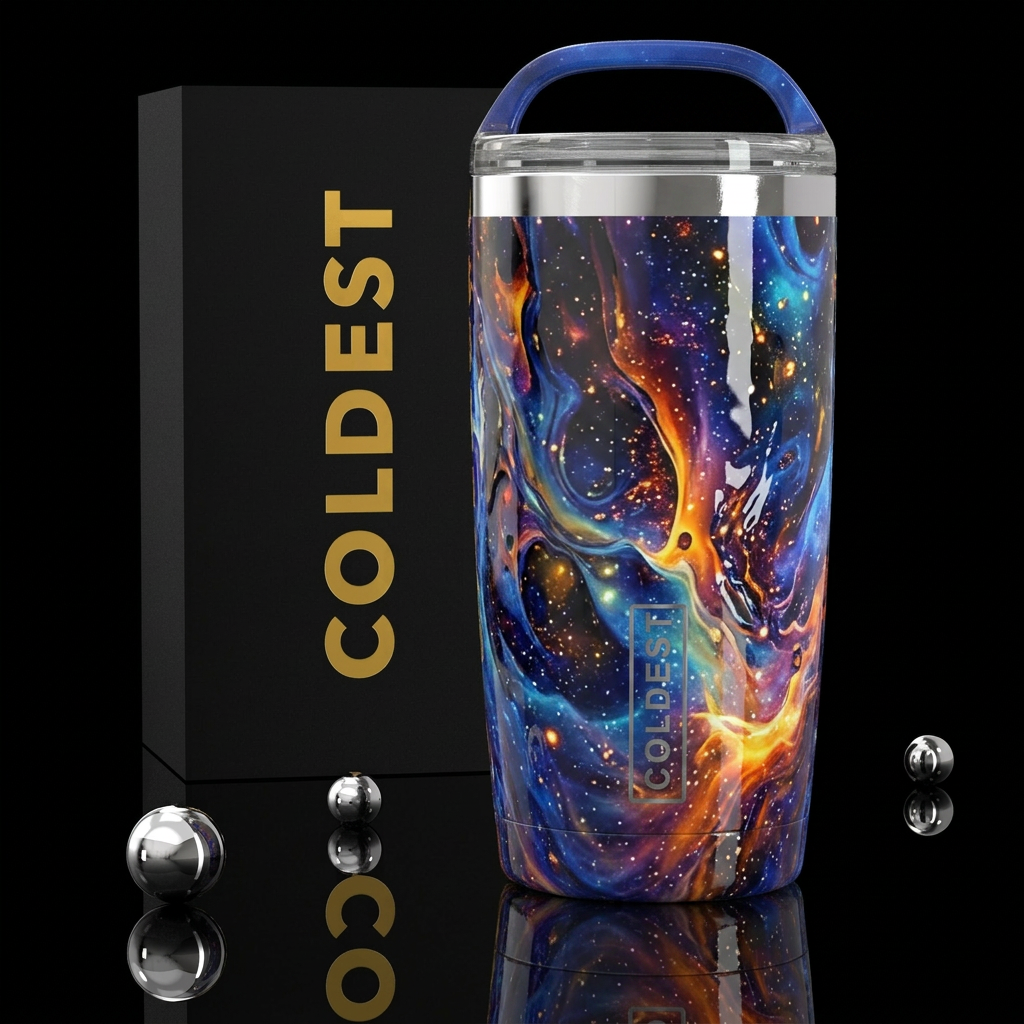 Cosmic slag glass, glossy water bottle design