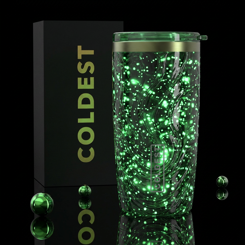 Fireflies slag glass, glossy, glow in the dark water bottle design