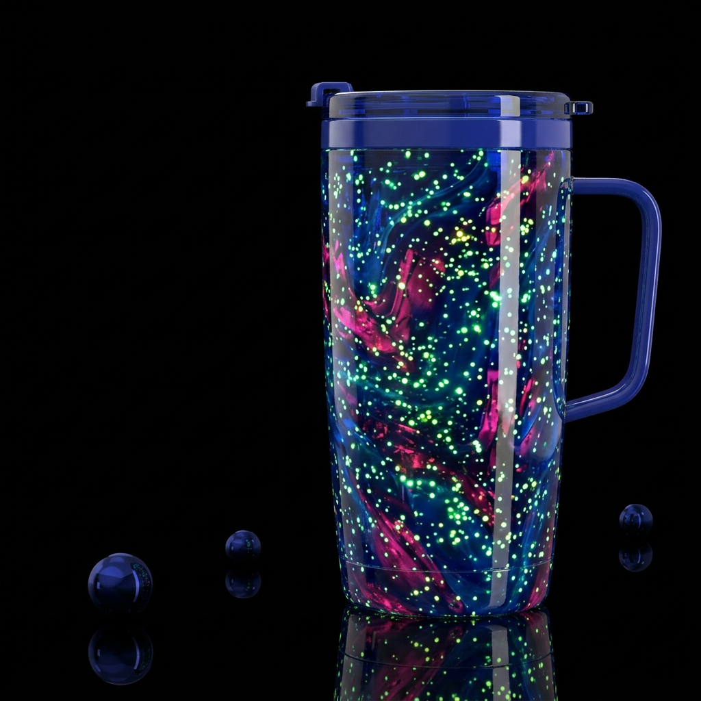 Fireflies slag glass, glossy, glow in the dark water bottle design