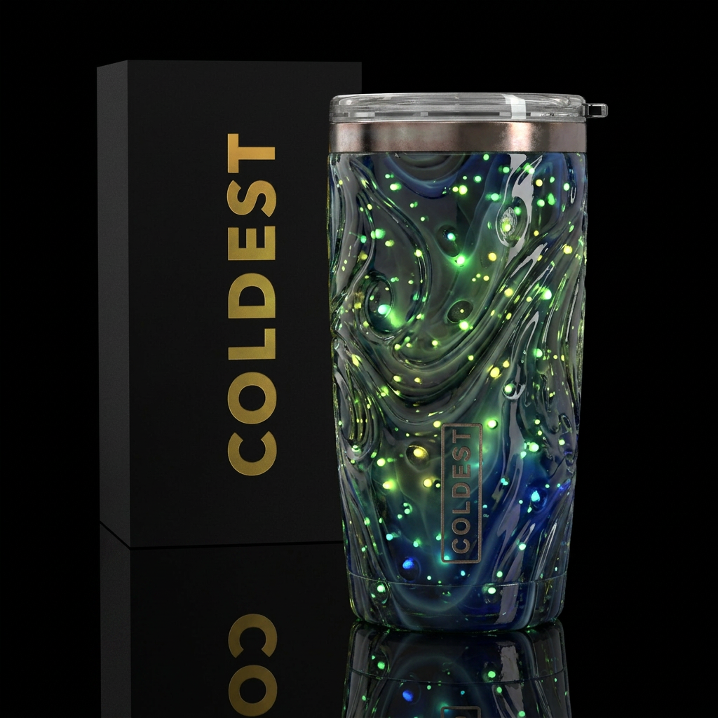Fireflies slag glass, glossy, glowie water bottle design