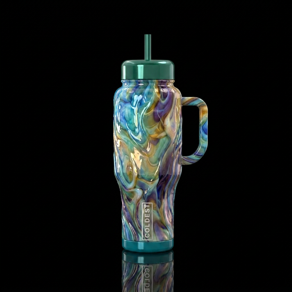 Divine angelic slag glass, glossy water bottle design