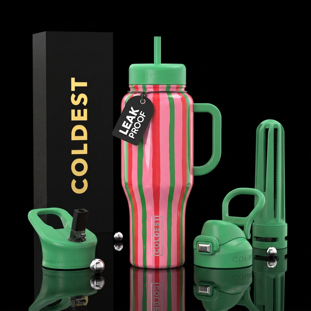 Pink background with watermelon green and watermel... water bottle design