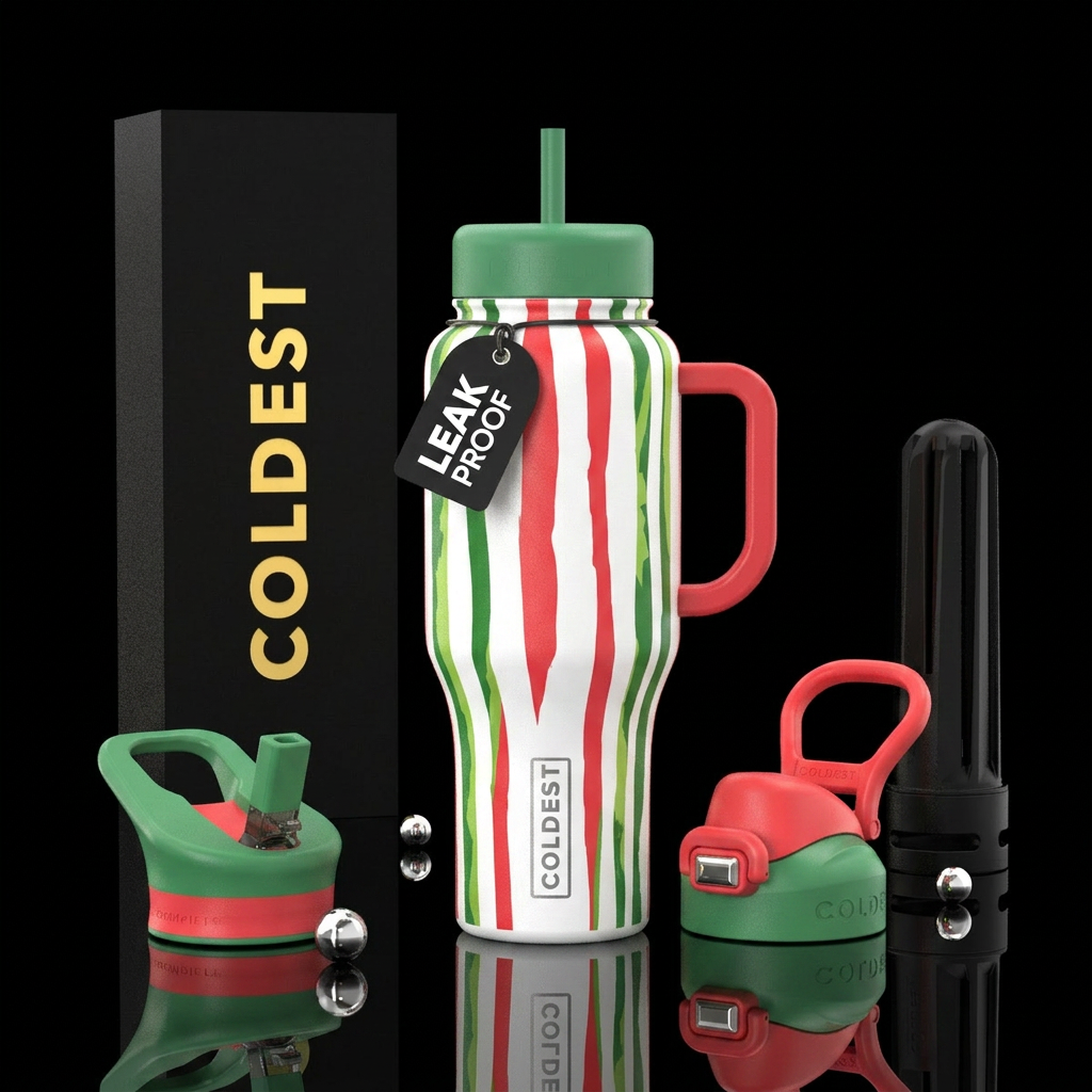 White background with watermelon green and waterme... water bottle design