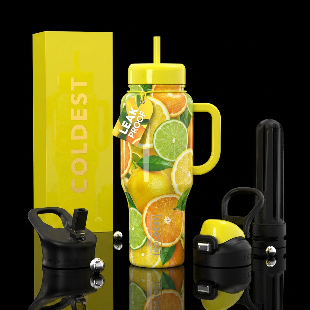 Citrus lovers, glossy water bottle design