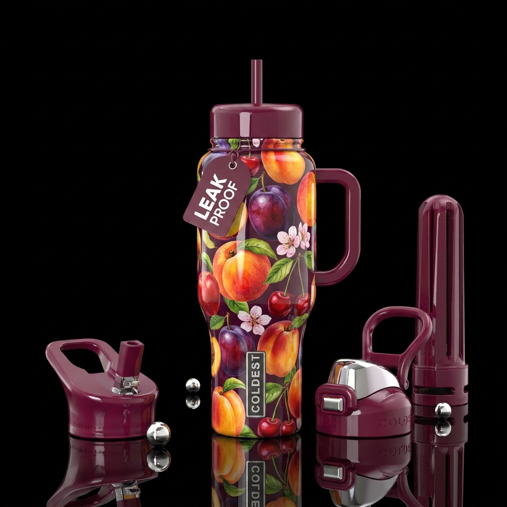 Stone fruits, glossy water bottle design