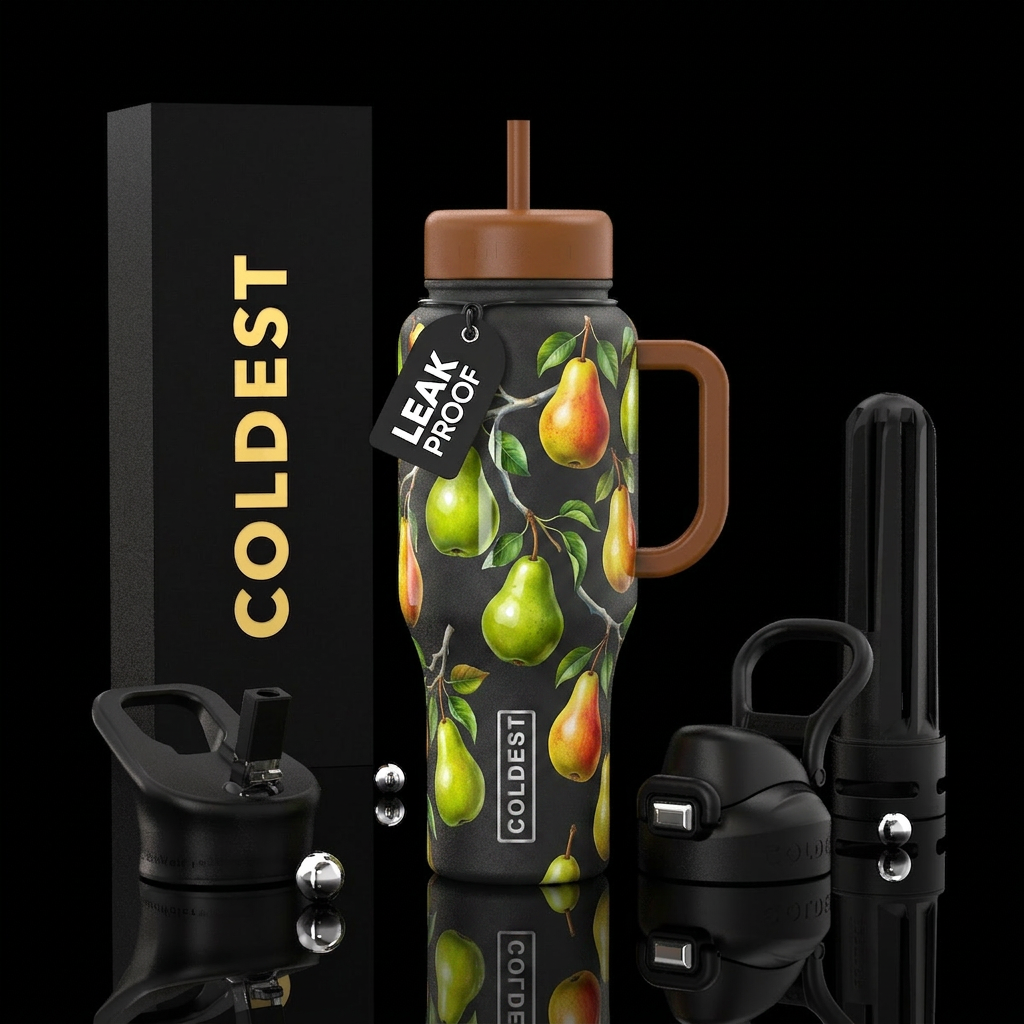 Perfectly pear, on branches, glossy water bottle design