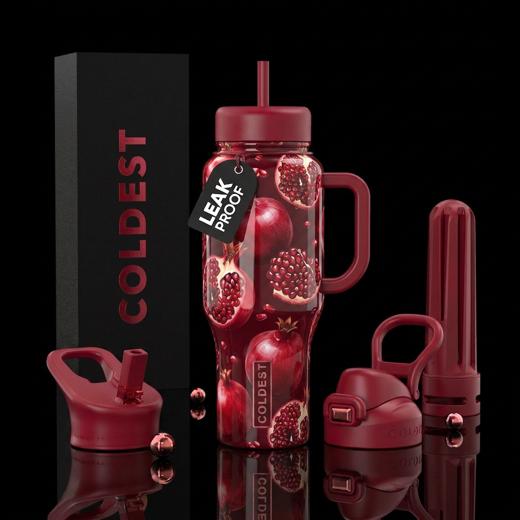 Pomegranates please,glossy water bottle design