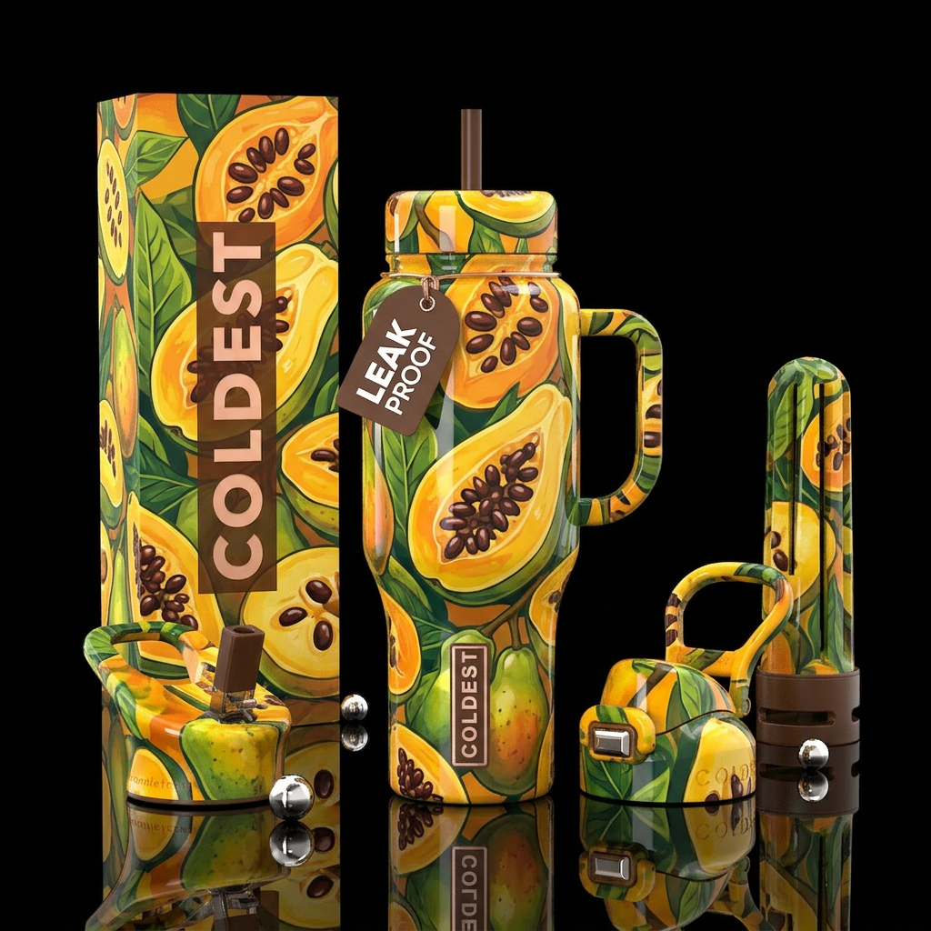 Pawpaw, glossy water bottle design