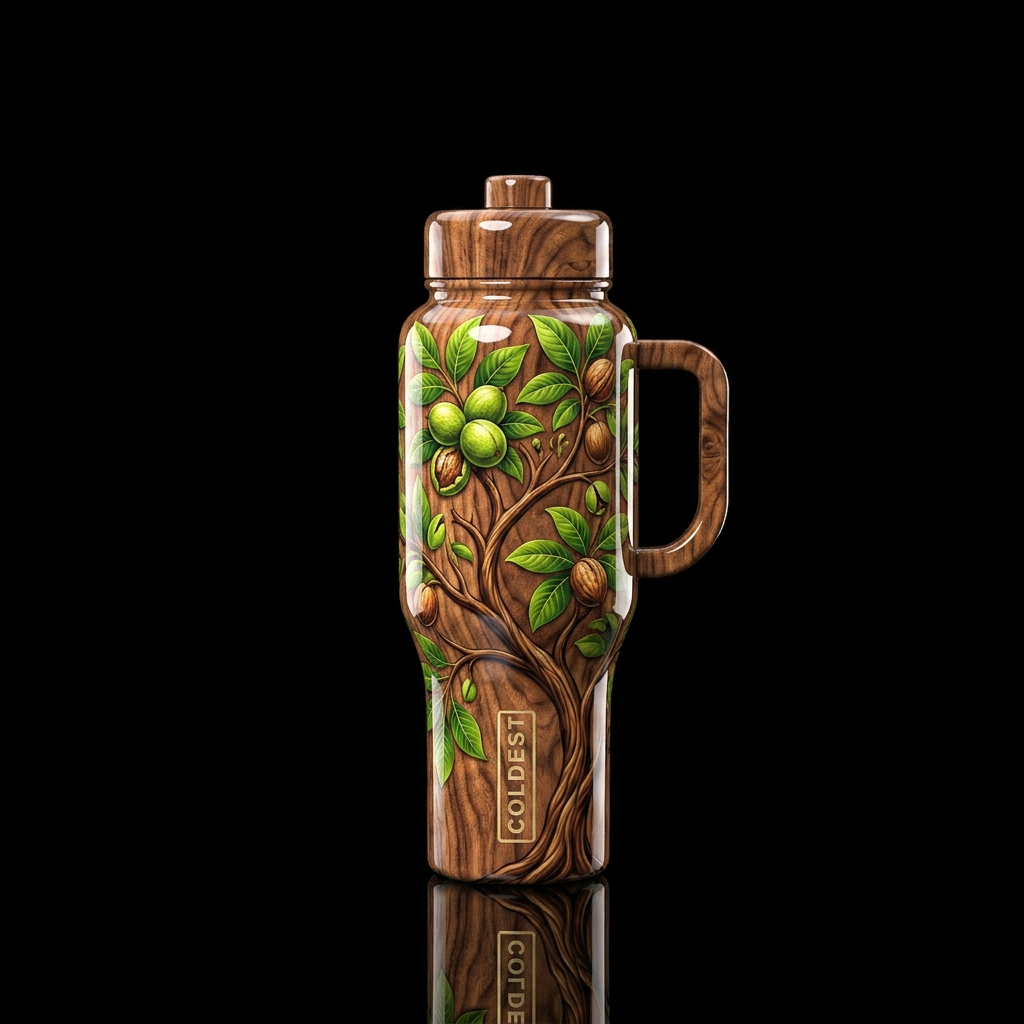 Walnut tree,glossy water bottle design