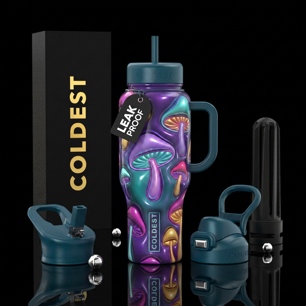 Hippie style mushrooms, , psychedelic,glowie, glos... water bottle design