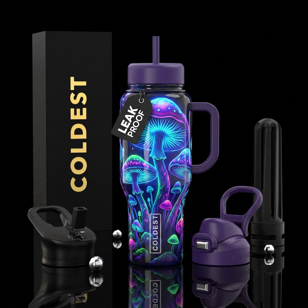 Mystic mushrooms, glowie, psychedelic, glow in the... water bottle design