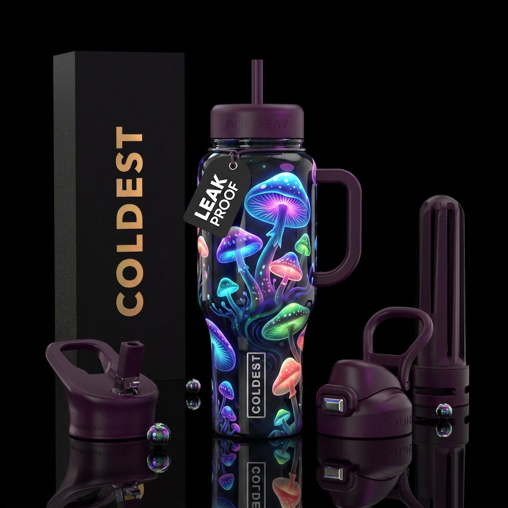 Mystic mushrooms, glowie, psychedelic, glow in the... water bottle design