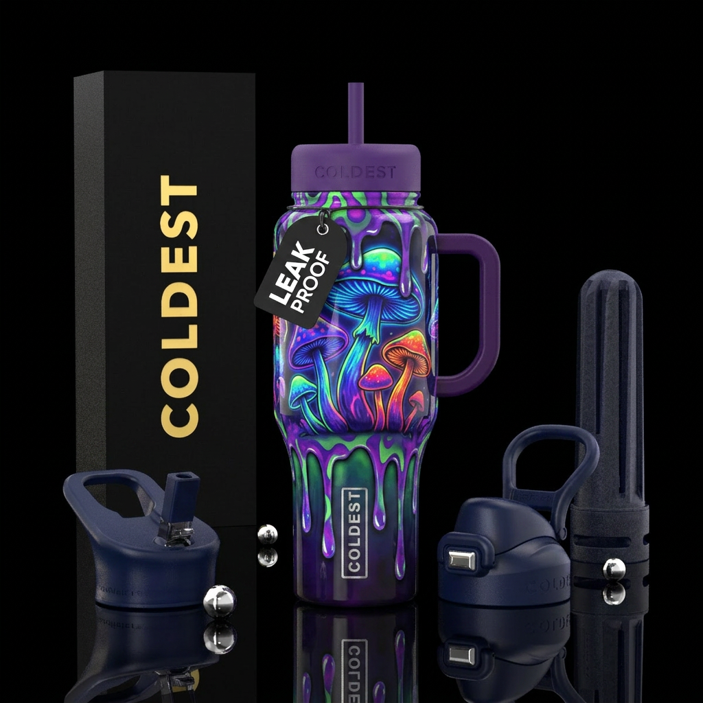 Mystic mushrooms, glowie, psychedelic, glow in the... water bottle design