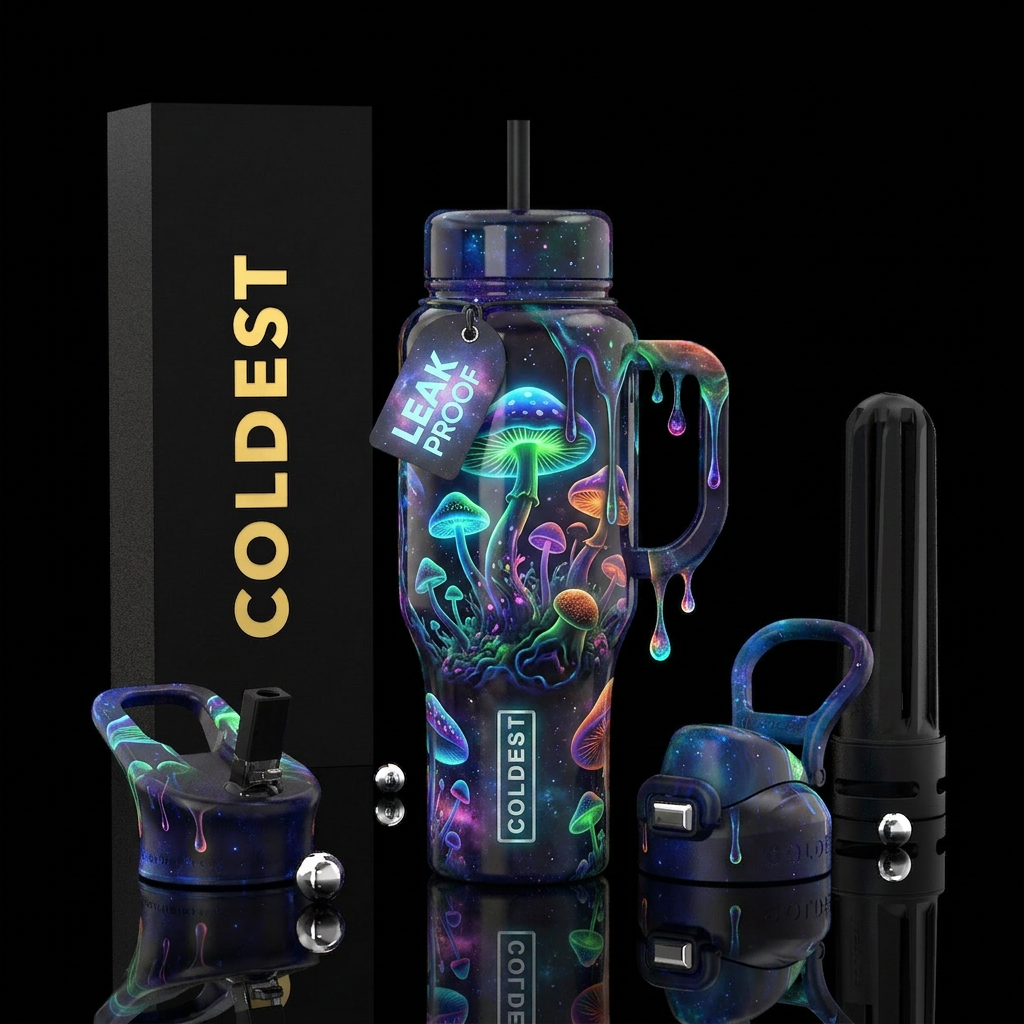 Mystic mushrooms, glowie, psychedelic, glow in the... water bottle design