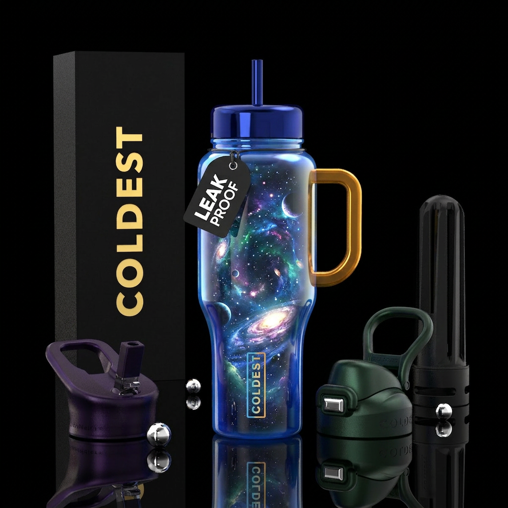opening to a portal to a new world, glossy, glowie water bottle design