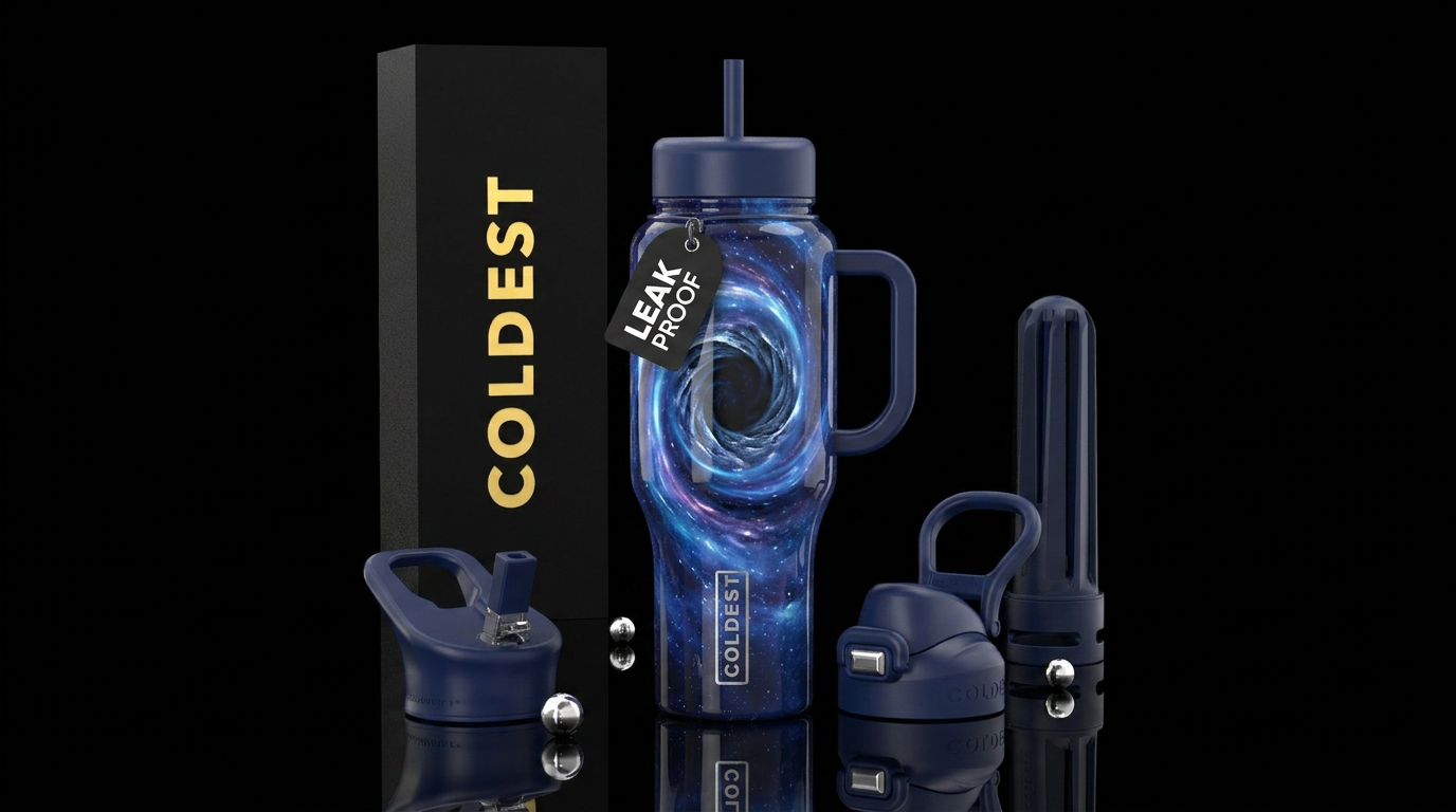 Swirling portal to a new world, glossy, glowie, tr... water bottle design