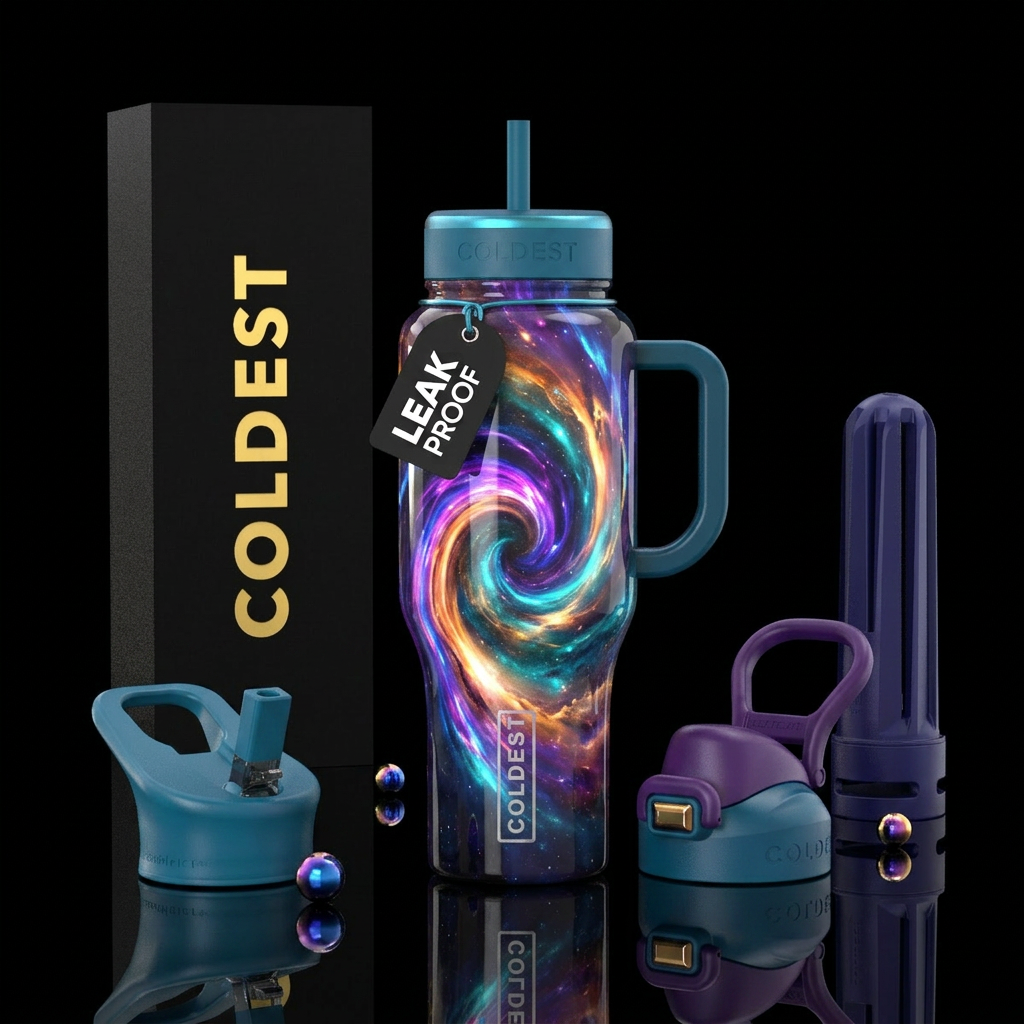 Swirling flashy portal to a new world, glossy, glo... water bottle design